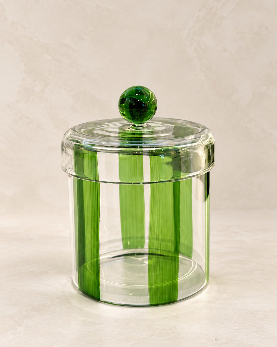 Pote de Vidro Natal Listras Verdes 600 ml