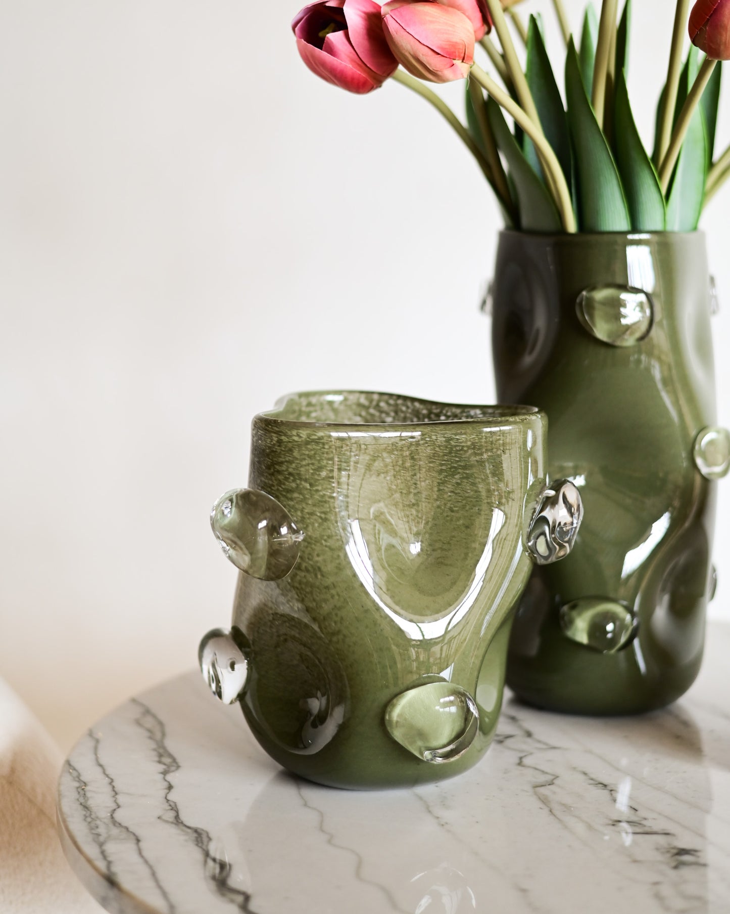 Vaso em Vidro Retorcido Verde Profundo Baixo
