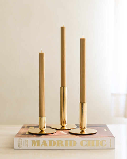 Trio Castiçais em Metal Dourado Base - disponível em 10 dias úteis