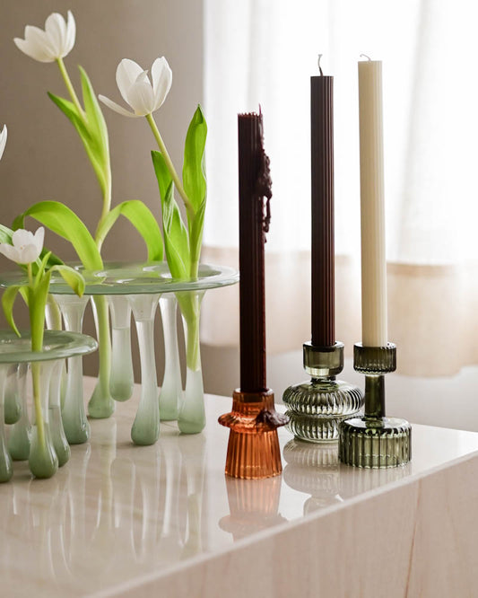 Kit 4 Castiçais em Vidro Canelados