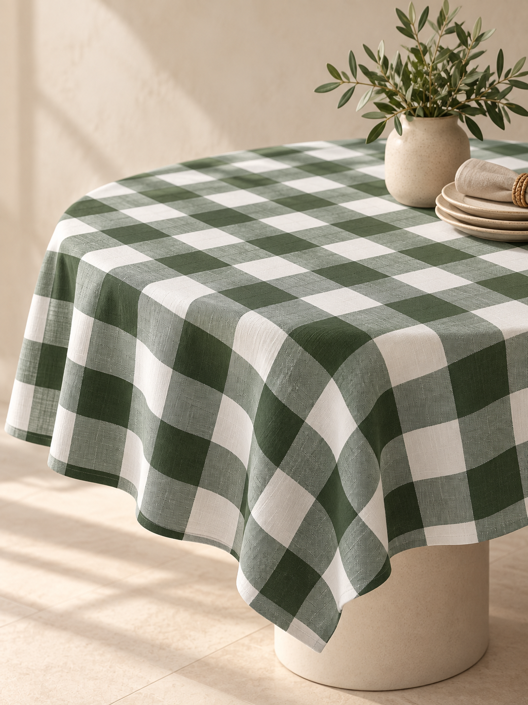 Toalha de Mesa Retangular em Tecido Xadrez Verde 150 x 280 cm