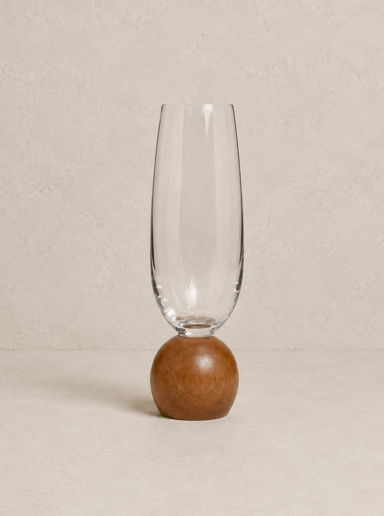 Taça Espumante em Cristal e Madeira Acácia
