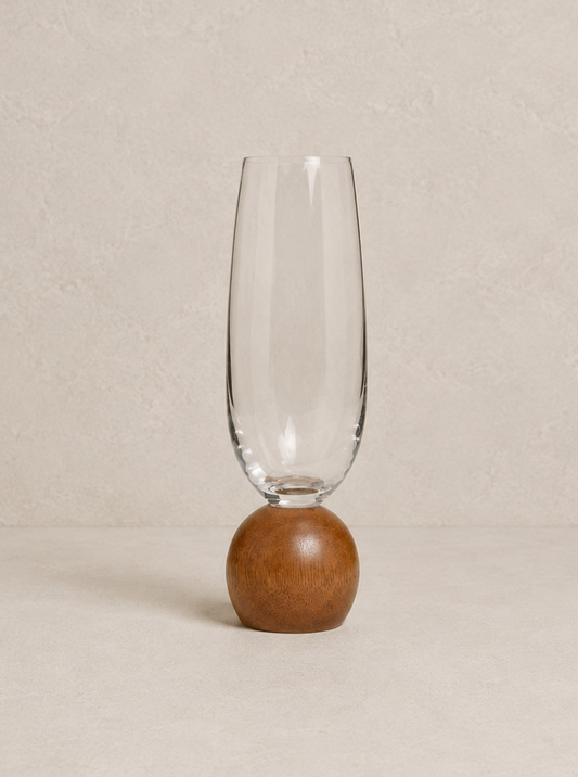Taça Espumante em Cristal e Madeira Acácia