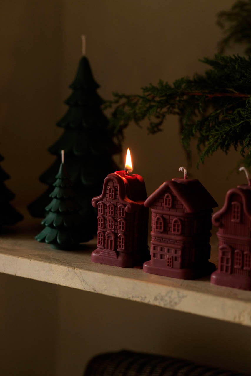 Trio de Velas Vila de Natal Bordô - Disponível em 10 dias úteis