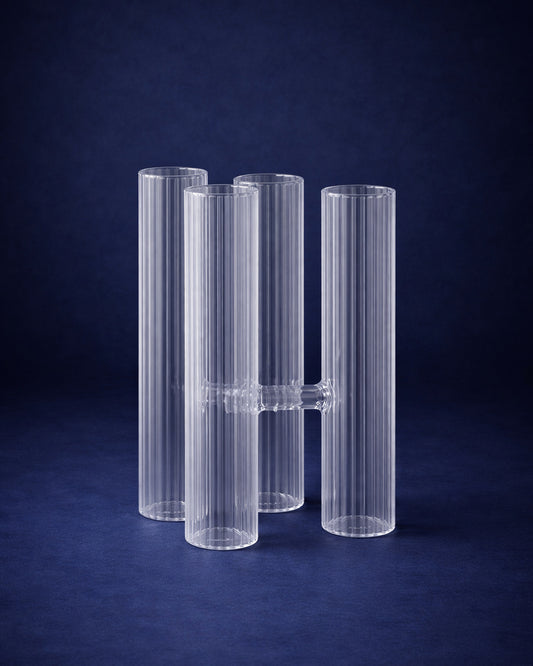 Vaso Tubos Thassia Naves em Vidro Canelado Baixo