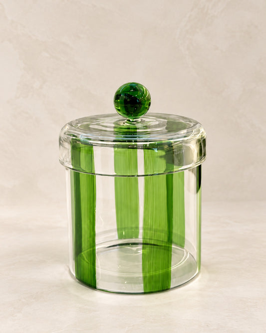 Pote de Vidro Natal Listras Verdes 600 ml