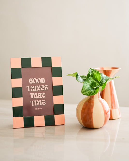 Porta Retrato Xadrez Rosa e Verde