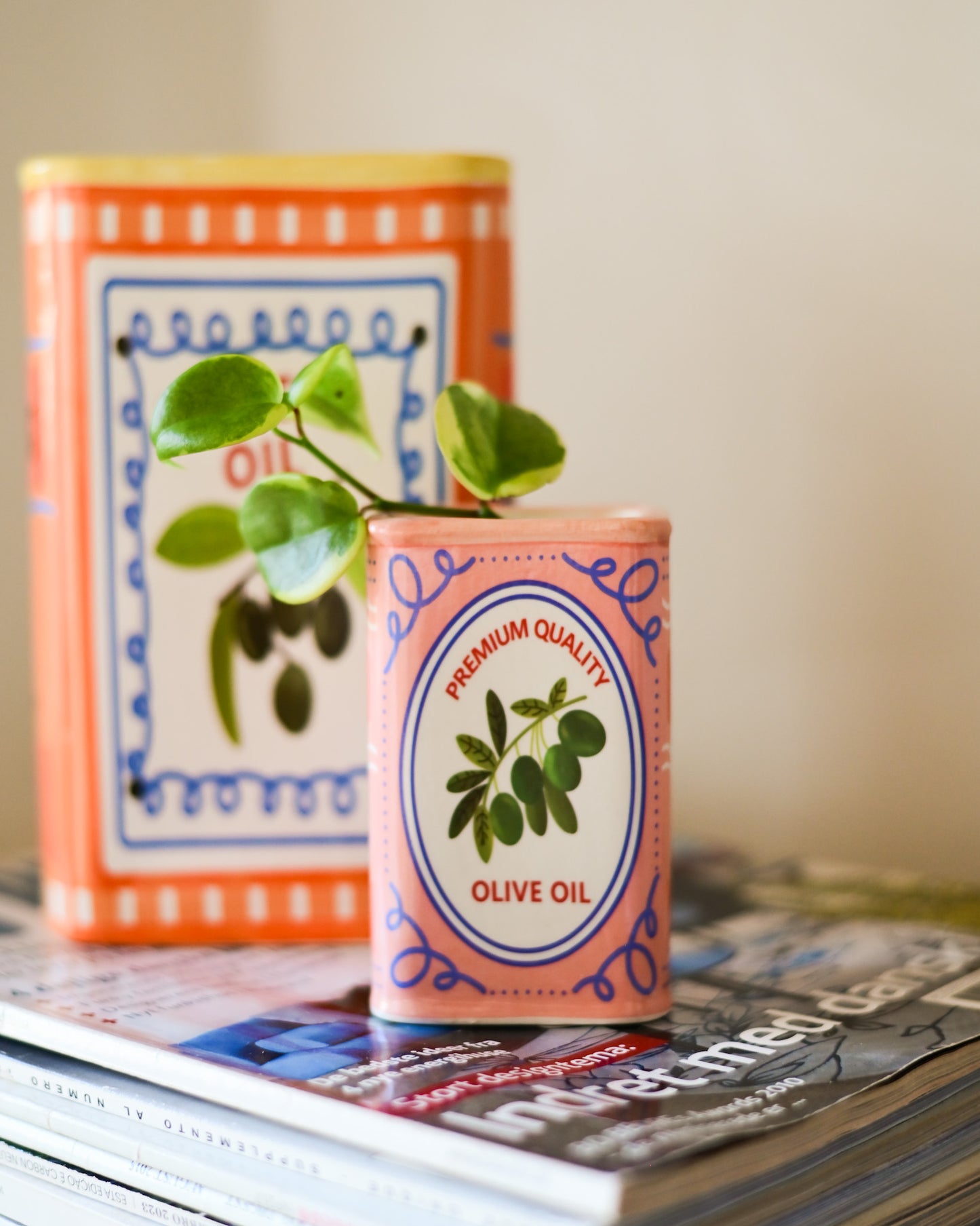 Mini Vaso em Cerâmica Lata Olive Oil 6,5x10cm