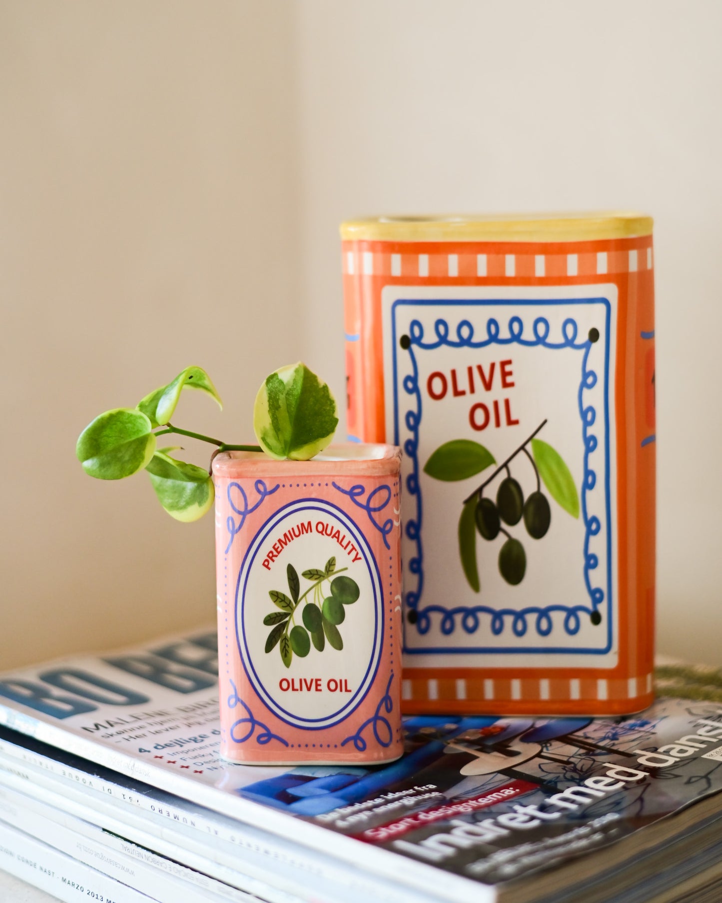 Mini Vaso em Cerâmica Lata Olive Oil 6,5x10cm