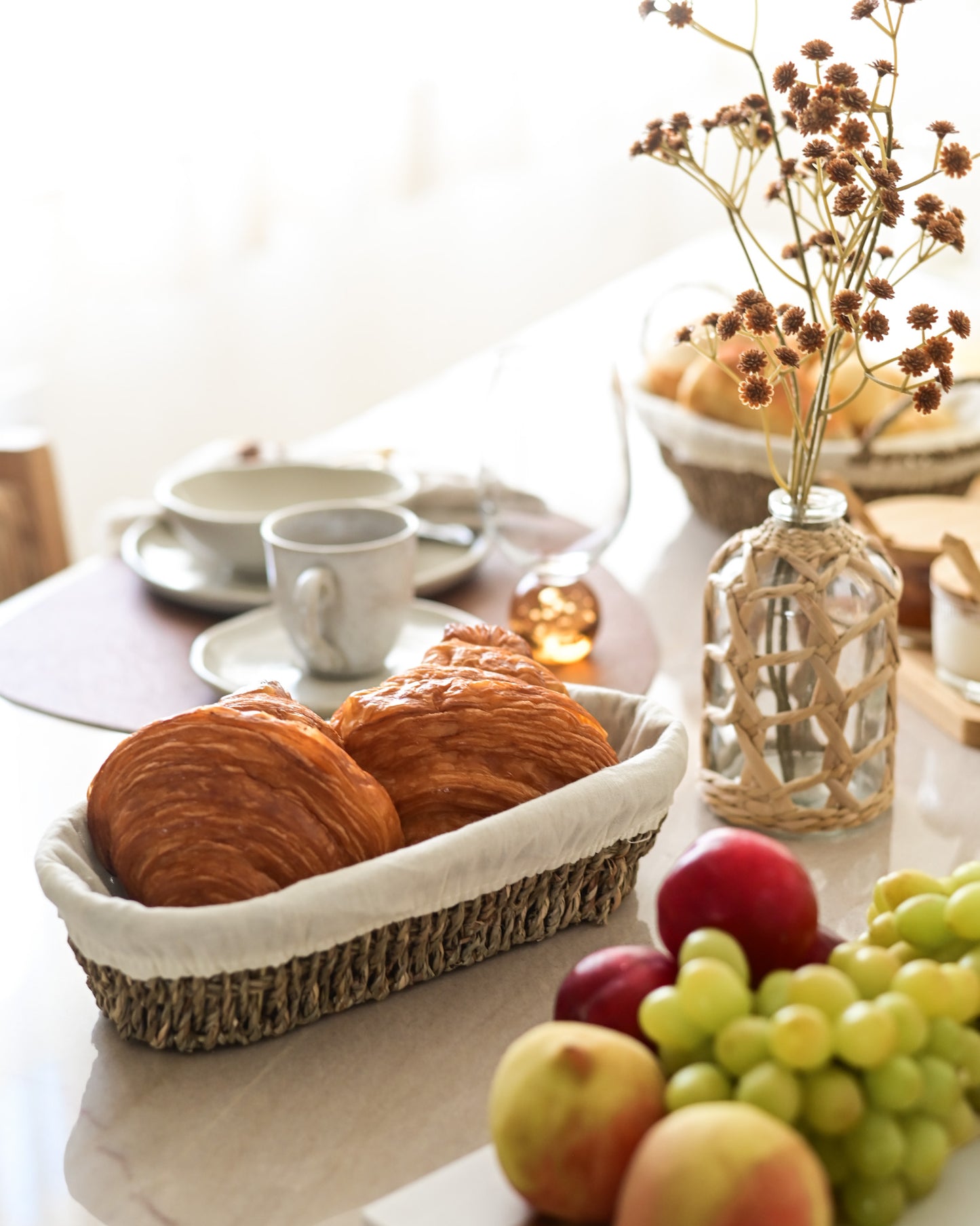 Cesto em Fibra Natural com Forro e Alça 28cm x 12,5cm x 7cm