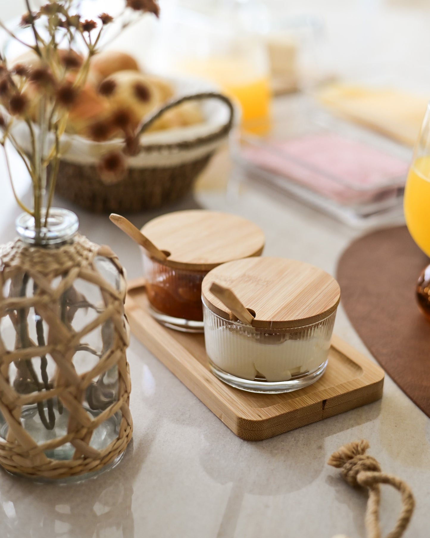 Conj. 2 Potes com Tampa e Colher em Bambu