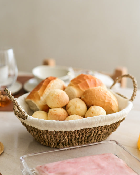 Cesto em Fibra Natural Oval com Forro e Alça