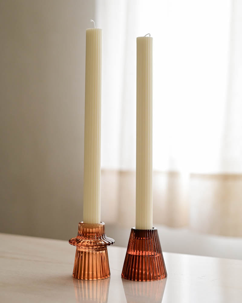 Kit 4 Castiçais em Vidro Canelados