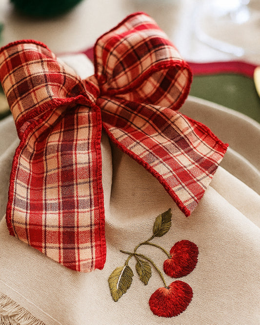 Porta Guardanapo Laço Xadrez Bordô