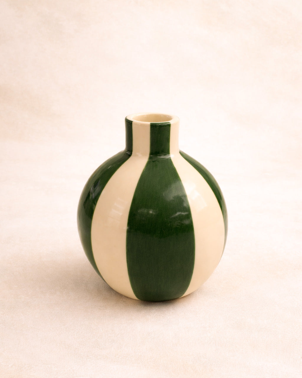 Mini Vaso Bolinha em Cerâmica Off White e Verde