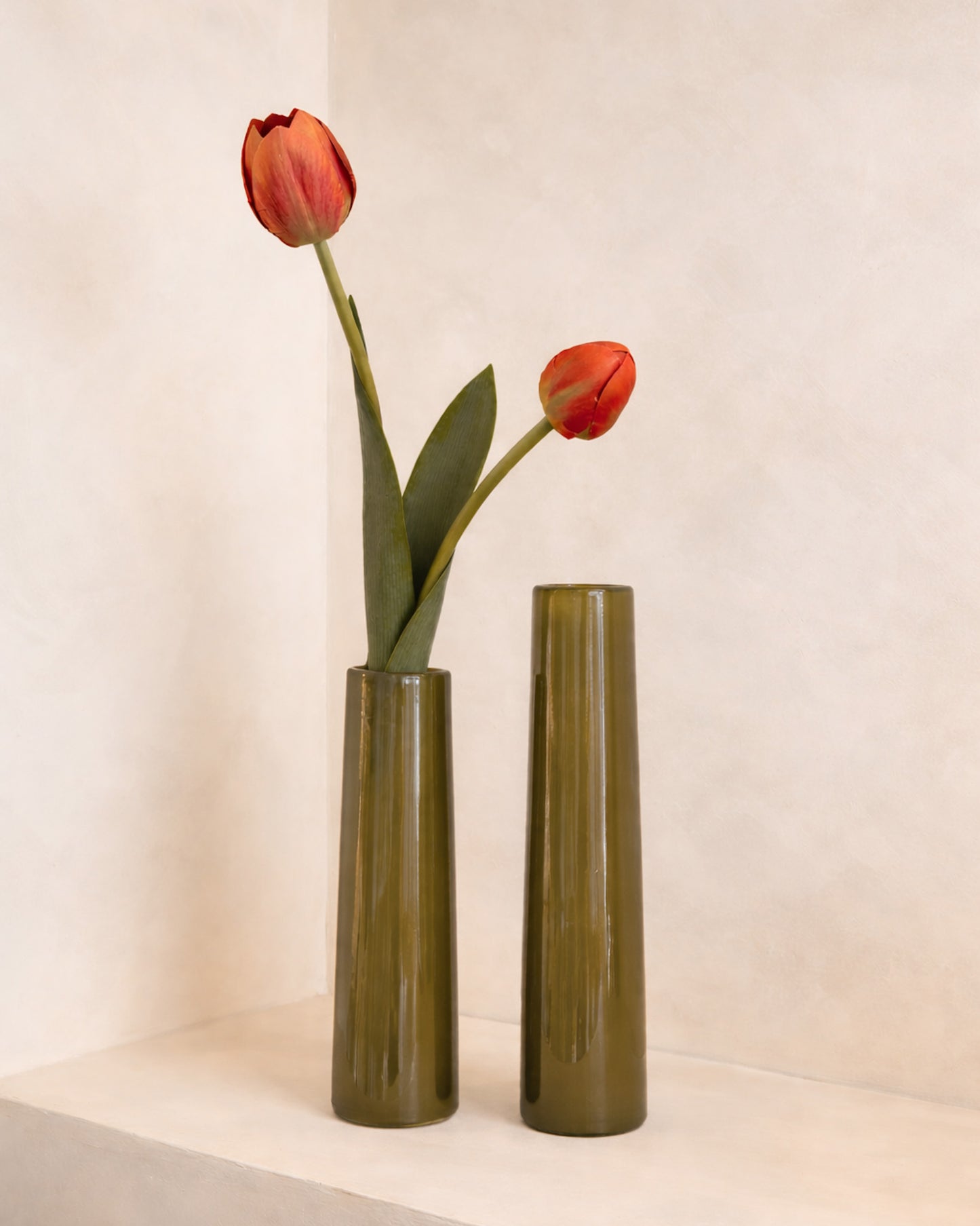 Vaso Cilindrico em Vidro Verde Musgo Alto