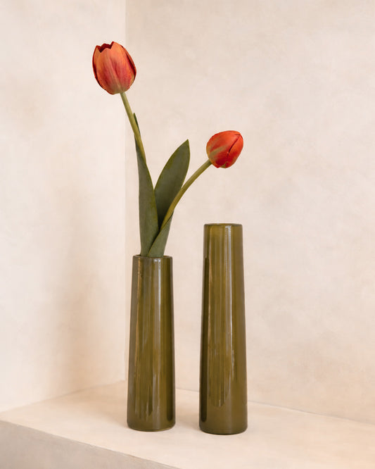 Vaso Cilindrico em Vidro Verde Musgo Alto