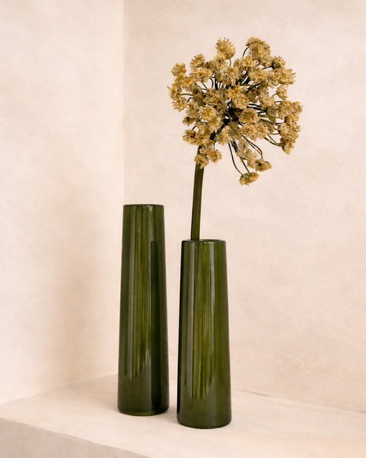 Vaso Cilindrico em Vidro Verde Folha Alto